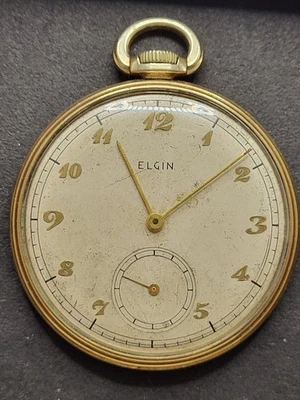 44MM Vintage 1948 Elgin 546 Dura Power Pocket Watch 15 Jewels 10K GF Working - Image 1 of 4