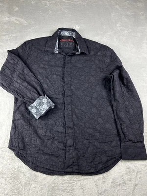 Camisa Robert Graham Para Hombres XL Negra Texturizada Floral Calce Clásico Vestido Manga Larga Foto 1 de 4
