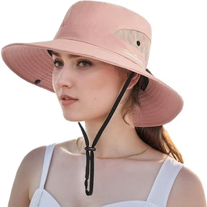Womens Beach Sun Hat Mesh High Ponytail Hole Wide Brim UV Protection Bucket H... - Picture 1 of 8
