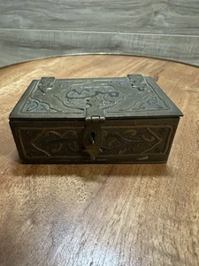 RARE HTF Antique Vintage Persian Ottoman Brass Box Casket Wood Lined Engraved - Picture 1 of 10