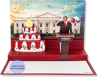 Talking Trump 弹出 3D 生日卡带唐纳德·特朗普真实声音带光 &  — 第 1/4 张图片