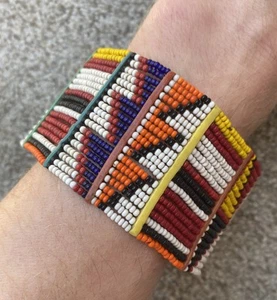 Vintage Authentic African Masai Maasai Beaded Cuff Bracelet Tribal Art Kenya - Picture 1 of 5