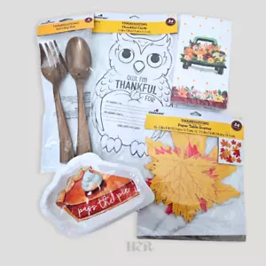 Thanksgiving Fall Decor Kit Plates Napkins Leaf Confetti Cards Party Supplies - Picture 1 of 7