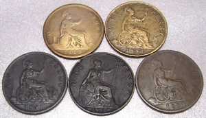 VINTAGE BRITISH PENNY ESTATE LOT OF (5) NICE DATES 1800's LOOK! - Picture 1 of 2