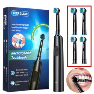Pro Rotating Electric Toothbrush Rechargeable With 4 Brush Heads 5 Modes Timer - Picture 1 of 19
