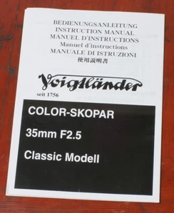 LIBRO DE INSTRUCCIONES VOIGTLANDER 35MM 35/2.5 COLOR-SKOPAR/154892 - Imagen 1 de 1