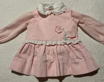 Vtg Infant Girls Outfit 12 Months Pink Corduroy Jumper & Peter Pan Floral Blouse - Image 1 of 4