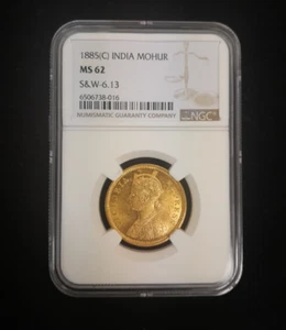 1885 C British India Mohur S & W - 6.13 NGC MS62 Gold Coin - Picture 1 of 11