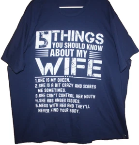 5 Things You Should Know About My Wife- T-Shirt Funny Men's Size 3XL Navy SS NWT - Picture 1 of 5