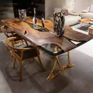 Custom Live Edge Walnut Table, Resin Dining Table, Epoxy resin River Table Slabs - Picture 1 of 11