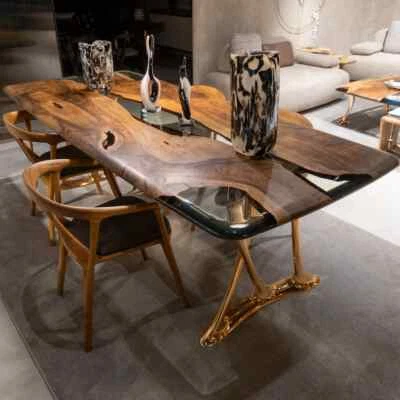 Custom Live Edge Walnut Table, Resin Dining Table, Epoxy resin River Table Slabs - Image 1 of 4