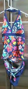 NEW Childrens Place Girls Tankini Size 14 ~ Blue With Flowers - Picture 1 of 7