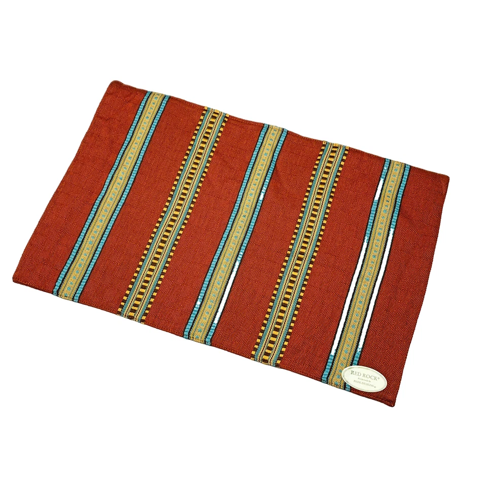 Red Rock Southwestern Rust Turquoise Brown Gold Stripe Single Cotton Placemat - Image 1 of 1