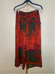 Women's Elaine Rose Pants Size S Red Green Floral Print Patchwork Flowy - Picture 1 of 4