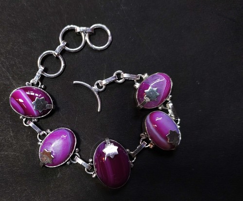 VALENTINO Bracciale Mosmana Agata Forma Ovale Gemma Fatto a Mano Gioielli Misura 8 Pollici