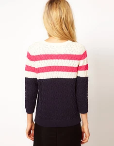 Nwt Mango Rosa Azul Marino Crema Raya de Ochos 3/4 Manga Jersey M 10 6 38 - Imagen 1 de 3