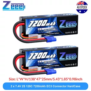 2x Zeee 7.4V 120C 7200mAh 2S Lipo Battery EC3 for RC Car Truck Tank Helicopter - Picture 1 of 6