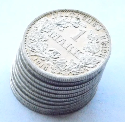 GERMAN Lot 10x Coins 1 MARK 1874 - 1915 90% Silver EMPIRE WW1 NICE Old History Cover