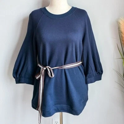 Anthropologie, Nuevo, Actual Air Elle Azul Marino Sudadera Pullover con Cinturón, Talla XL Foto 1 de 4