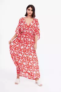NWT Rujuta Sheth Womens Red Floral Marie Cinched Kaftan Dress Size M/L - Picture 1 of 6