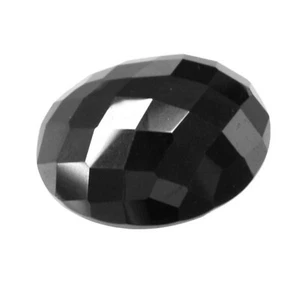 25mm x 18mm Oval Black Hematite Faceted Checkerboard Top Flat Bottom Gemstone - Picture 1 of 2