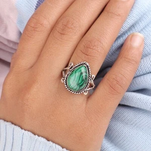 Natural Malachite Gemstone 925 Sterling Silver Handcrafted Ring Stylish Jewelry - Picture 1 of 11
