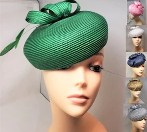 Straw Beret Feather Kentucky Derby Wedding Hat Church Dressy Cocktail Party - Picture 1 of 7