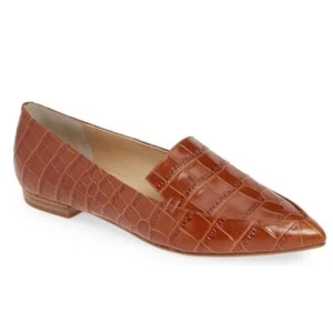 Marc Fisher Womens Zurri Flats Loafer Pointed Toe Croc-embossed Leather 7 M NEW - Picture 1 of 7