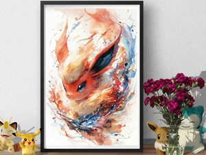 Pokemon Flareon Poster Print | Pokemon Wall Art | Fire Type Eeveelution Decor - Bild 1 von 4