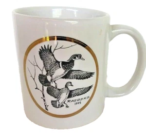 Taza de café RAEDEKE Flying Ducks tazas 1995 oro blanco adorno cerámica 3 3/4" t de colección - Imagen 1 de 5