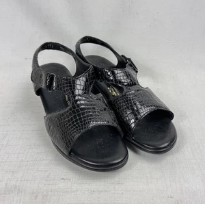 SAS Suntimer Black Patent Leather Croc Print Tripad Sandals Size 9 Wide  1244 - Picture 1 of 8