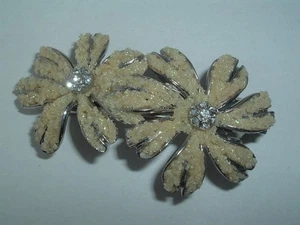 VINTAGE RHINESTONE FLOWER METAL HAIR BARRETTE UP DO HAIR ACCESSORY - Picture 1 of 2