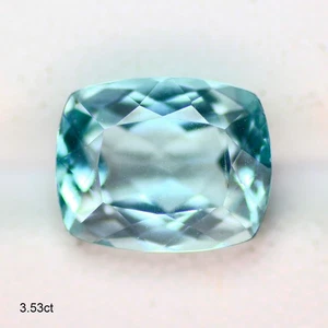 3.53 Ct Pleasant Perfect Cushion 10.1 x 8.1 MM Aqua Blue Brazil Natural Apatite - Picture 1 of 5