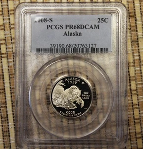 PCGS GRADED DEEP CAMEO PROOF PR68 2008-S ALASKA STATE QUARTER - Picture 1 of 2