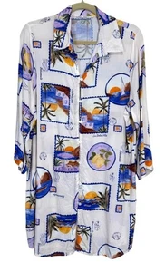 Label of Love Shirt Dress Tunic Button Up La Dolce Vita Postcard Travel Size L - Picture 1 of 6