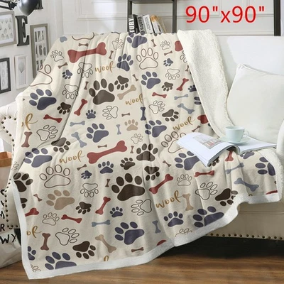 Manta polar Sherpa amarillo pálido hueso pata de perro manta para sofá 90"x90" regalos Foto 1 de 4