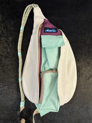 Kavu Rope Sling Bag Canvas Outdoor Crossbody Purse Backpack Travel Purple Green - Image 1 of 4