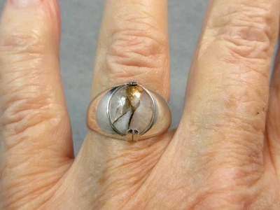 COBRE CALCITA - Anillo grande audaz de plata de ley 925 para hombre - TALLA GRATIS 8,5 a 11 Foto 1 de 4