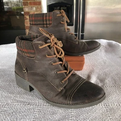 Sperry TopSider Brown Leather Ankle Boots 9.5 M Preppy Plaid Cuff Preppy Classic - Image 1 of 4