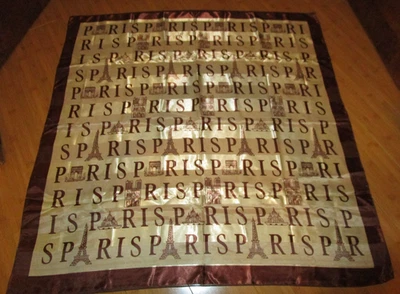 Paris Themed Gold & Brown Fashion Scarf 38" x 38" Square EIFFEL TOWER stripe GUC - Image 1 of 4