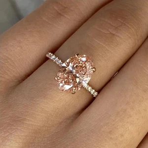Oval Cut 2.75 CT Fancy Vivid Pink Certified Lab Grown Diamond Ring 14K Rose Gold - Picture 1 of 14