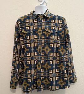 Eddie Bauer Fleece Shirt Adult Men’s LARGE Orange Gray Southwest Aztec Shacket - Picture 1 of 4