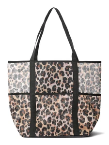 No Boundaries Mesh Beach Tote Bag, Women'S, Leopard - Picture 1 of 10
