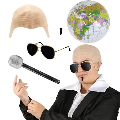 ILOVEFANCYDRESS MR WORLDWIDE COSTUME FANCY DRESS BALD CAP GLASSES SOUL PATCH PITBULL CONCERT