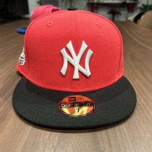 New Era New York Yankees Fitted Hat 1999 World Series Patch Red Black 7, 7 1/8 - Picture 1 of 6