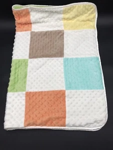 Just Born Baby Blanket Patchwork Minky Orange Aqua Yellow Brown Green Sherpa - Picture 1 of 6