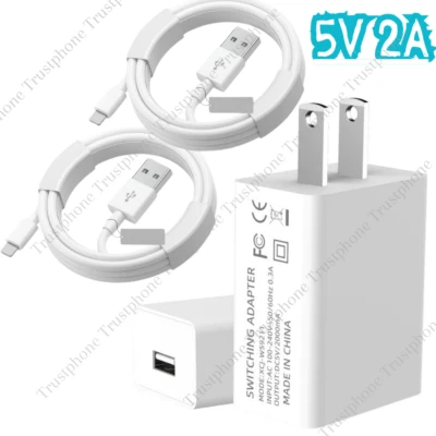 PACK Lote de 2 Cable Enchufe Cargador Rápido de Pared USB de 3/6 Pies para iPhone SE 6 8 X 11 12 13 14 Foto 1 de 4
