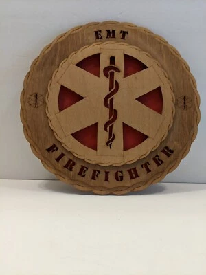 EMT Firefighter Laser Cut Hand Finished Tribute Wood Wall Plaque 11.25" - Image 1 of 2