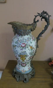 Vintage Chinese Porcelain & Bronze Mount Vase Jug Horned Man 21" WONG LEE 1895 - Picture 1 of 18