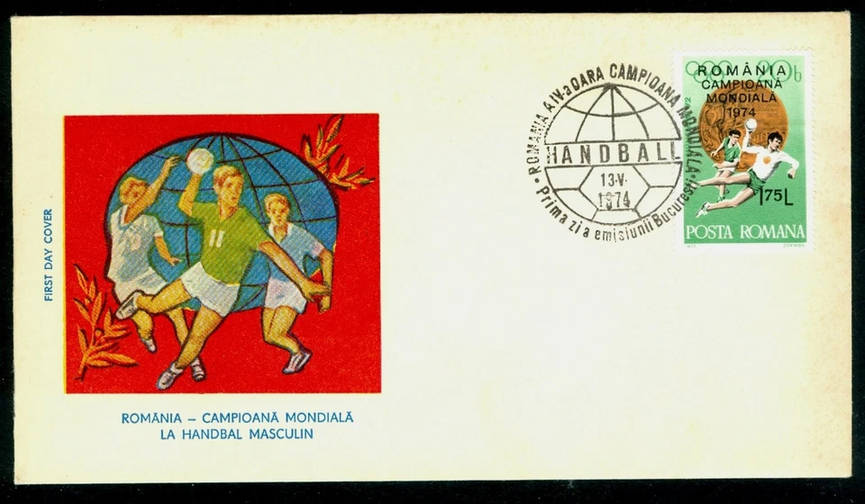 1974 Handball,World's Men Championship,Winner,surcharged,Romania,Mi.3193,FDC - Image 1 of 1